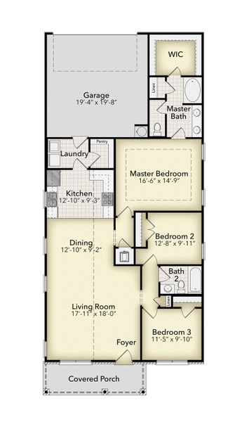 2D floor plan layout for the 1520 by Adams Homes in East Bay, Panama City, FL (Image 3).