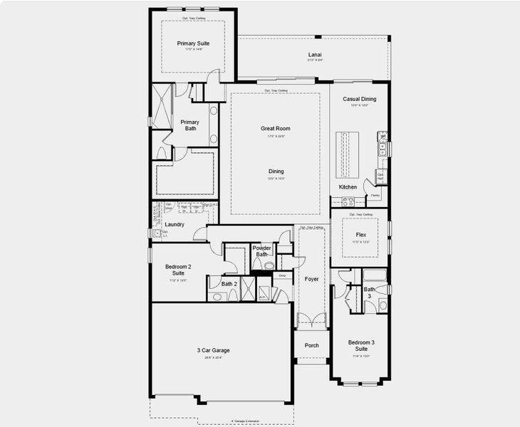 2D floor plan layout for the Pallazio II by Taylor Morrison in Esplanade at Wellen Park, Englewood, FL (Image 5). 2D floor plan layout for the Pallazio II by Taylor Morrison in Esplanade at Wellen Park, Englewood, FL (Image 5).