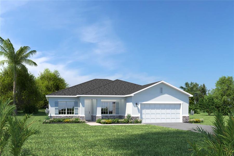 Front exterior of a new home in Lake Nellie Crossing, Clermont, FL, highlighting curb appeal (Image 1). Front exterior of a new home in Lake Nellie Crossing, Clermont, FL, highlighting curb appeal (Image 1).