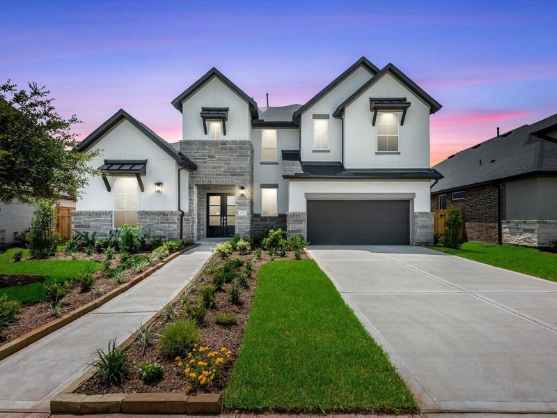 Front exterior of a new home in Sienna 60’, Missouri City, TX, highlighting curb appeal (Image 19).