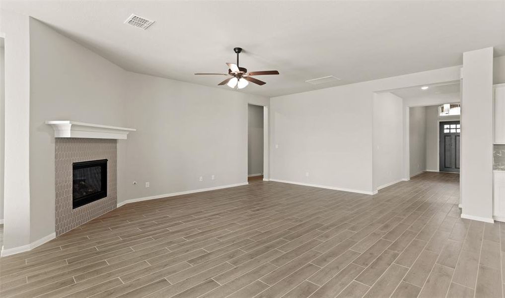 Cozy fireplace in great room