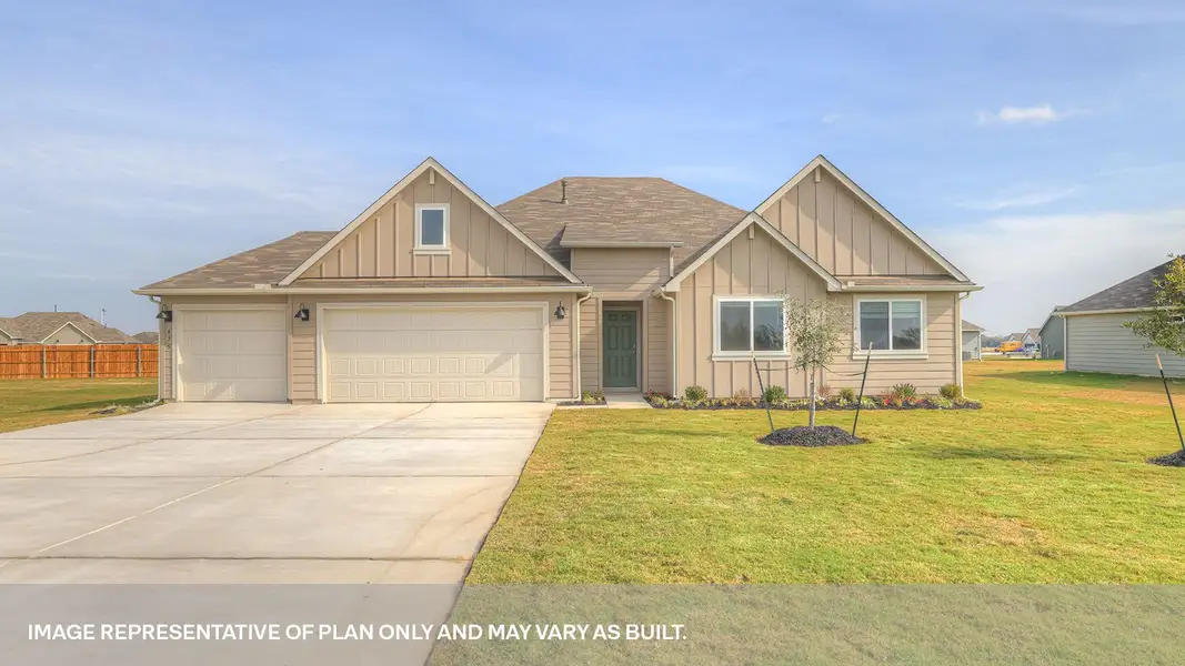 Front exterior of a new home in Hartland Ranch, Lockhart, TX, highlighting curb appeal (Image 2). Front exterior of a new home in Hartland Ranch, Lockhart, TX, highlighting curb appeal (Image 2).