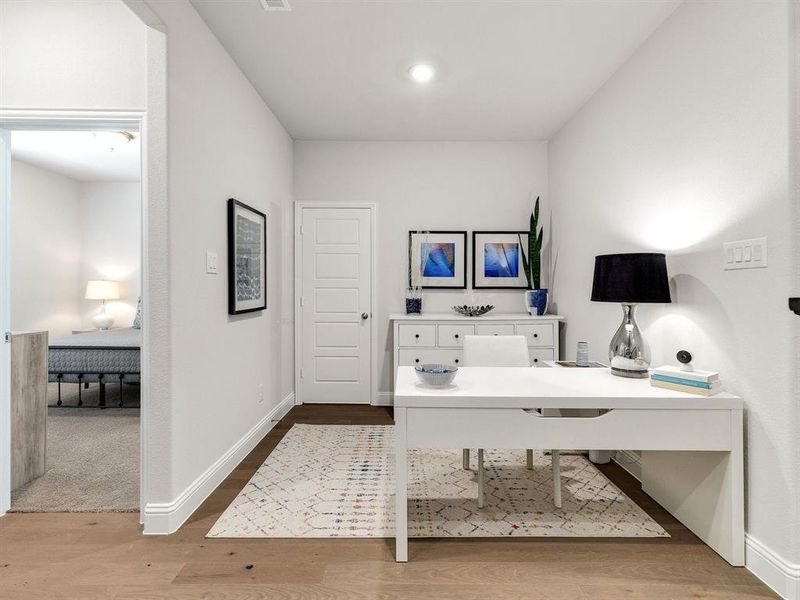 Another perspective of the home office shows its excellent square footage, making it perfect for working from home, media use, or 2nd living area for roommates or guests.