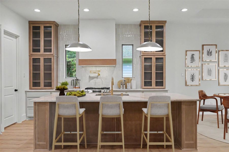 Quartzite & warm wood tones. What else could you ask for in this kitchen? Virtually staged