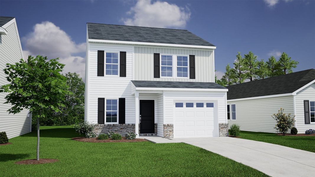Representative exterior photo of a completed home built from the Evans - Genesis Value Collection by Mungo Homes in Hidden Springs, Lexington, SC (Image 12). Representative exterior photo of a completed home built from the Evans - Genesis Value Collection by Mungo Homes in Hidden Springs, Lexington, SC (Image 12).