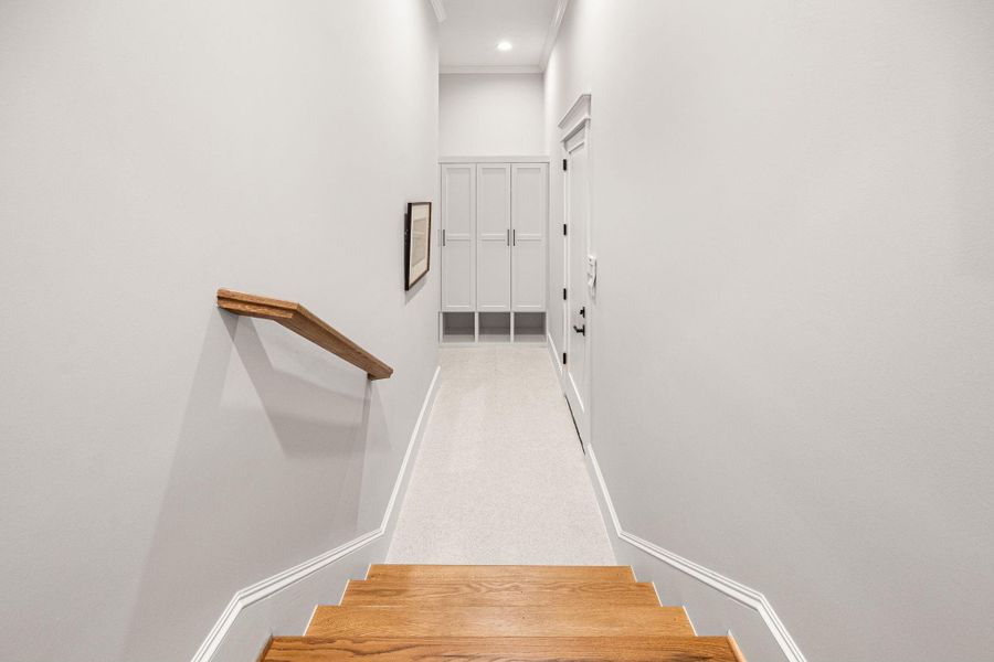 Entry from garage, mudroom lockers make for a great drop zone. Entry from garage, mudroom lockers make for a great drop zone.