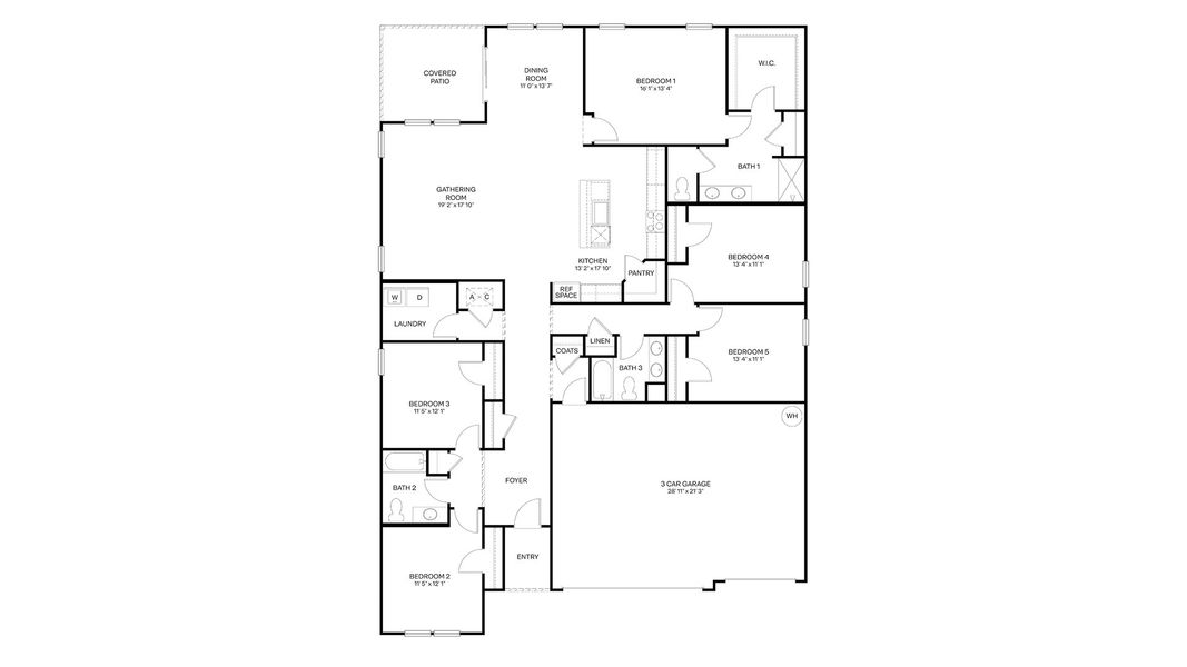 2D floor plan layout for the Covington by D.R. Horton in Sawmill Branch Express, Palm Coast, FL (Image 3).
