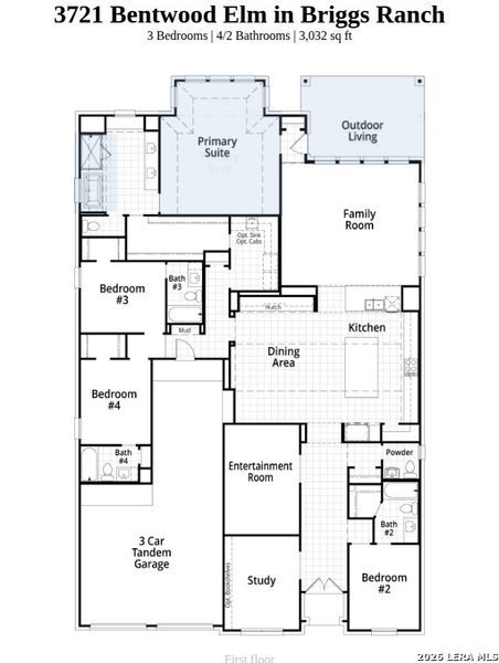2D floor plan layout of this home in Briggs Ranch, San Antonio, TX (Image 3).