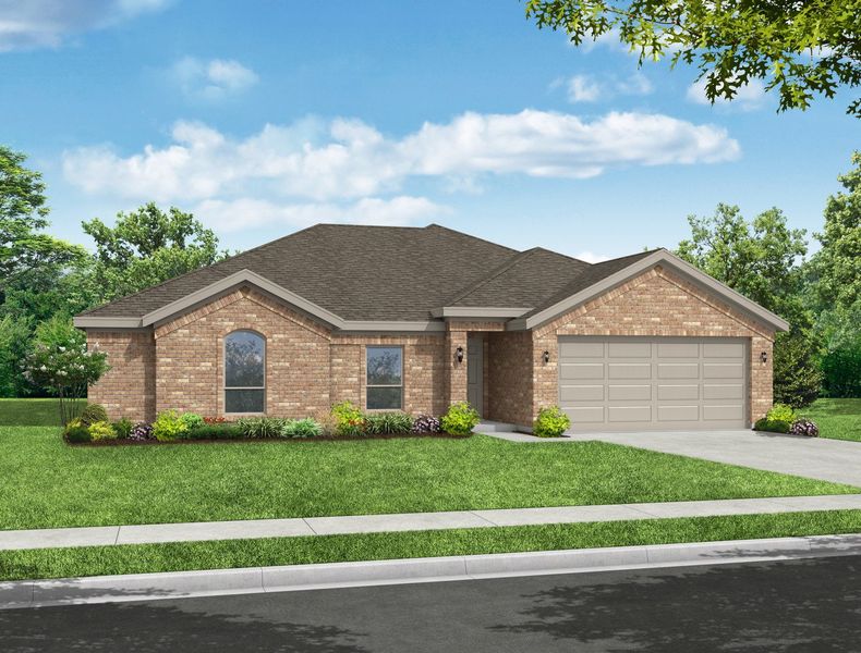 Representative exterior photo of a completed home built from the Pembridge II by Impression Homes in Mountain Valley Lake, Burleson, TX (Image 2). Representative exterior photo of a completed home built from the Pembridge II by Impression Homes in Mountain Valley Lake, Burleson, TX (Image 2).