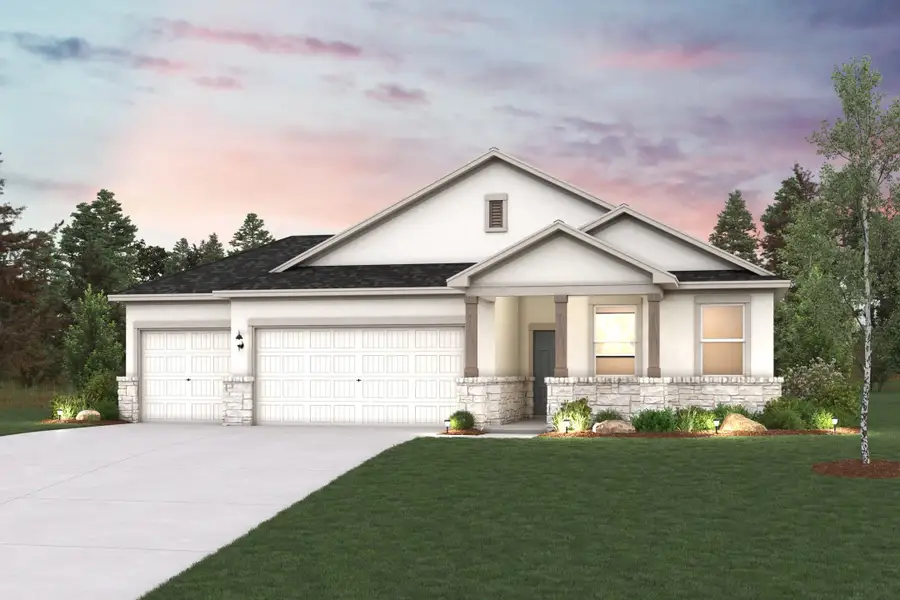 Front exterior of a new home in Crosswinds, Kyle, TX, highlighting curb appeal (Image 1). Front exterior of a new home in Crosswinds, Kyle, TX, highlighting curb appeal (Image 1).
