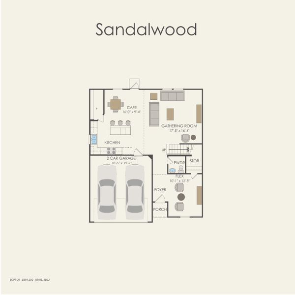 2D floor plan layout for the Sandalwood by Centex in Vantage, San Marcos, TX (Image 3).