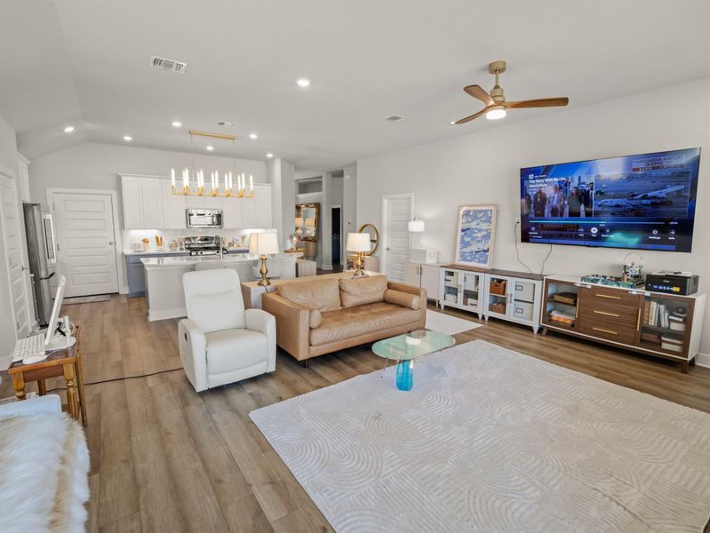 Furnished interior view inside a new home in The Colony, Bastrop (Image 9). Furnished interior view inside a new home in The Colony, Bastrop (Image 9).