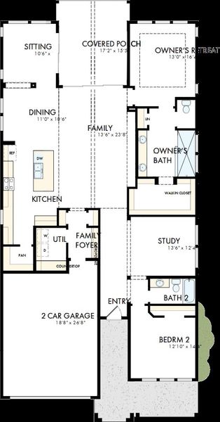 2D floor plan layout of this home in Kissing Tree – Spruce Series, San Marcos, TX (Image 2). 2D floor plan layout of this home in Kissing Tree – Spruce Series, San Marcos, TX (Image 2).