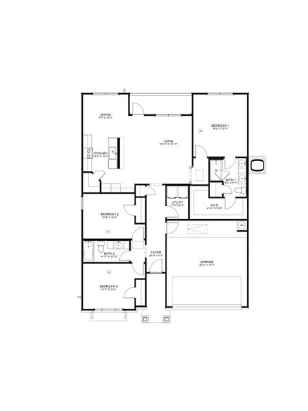 2D floor plan layout for the Trinity by Flintrock Builder in Mesa Ridge, Temple, TX (Image 3).