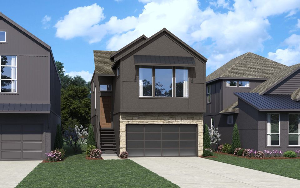 Front exterior of a new home in Centero at Stone Oak, San Antonio, TX, highlighting curb appeal (Image 2). Front exterior of a new home in Centero at Stone Oak, San Antonio, TX, highlighting curb appeal (Image 2).