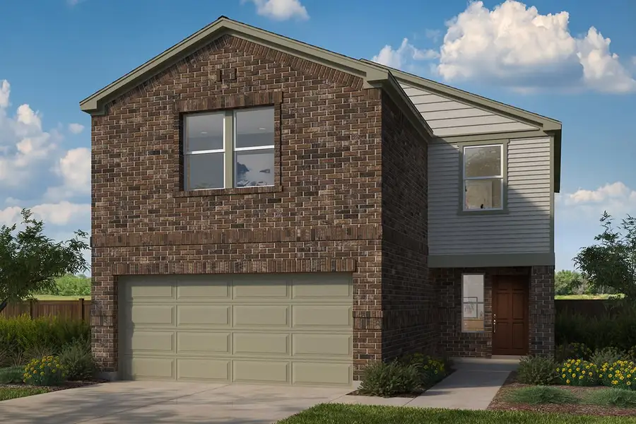 Representative exterior photo of a completed home built from the 1772 by KB Home in Madera Trails, New Caney, TX (Image 6). Representative exterior photo of a completed home built from the 1772 by KB Home in Madera Trails, New Caney, TX (Image 6).