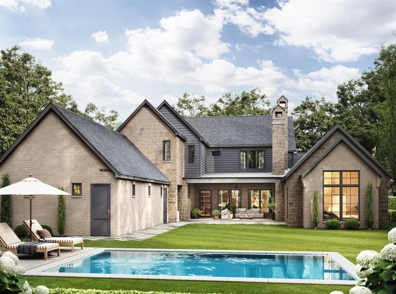 Back of house with a lawn and a patio