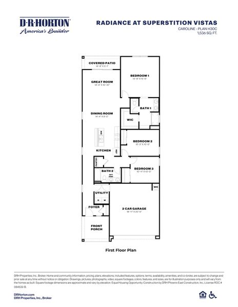 2D floor plan layout for the Caroline by D.R. Horton in Radiance at Superstition Vistas, Apache Junction, AZ (Image 5). 2D floor plan layout for the Caroline by D.R. Horton in Radiance at Superstition Vistas, Apache Junction, AZ (Image 5).