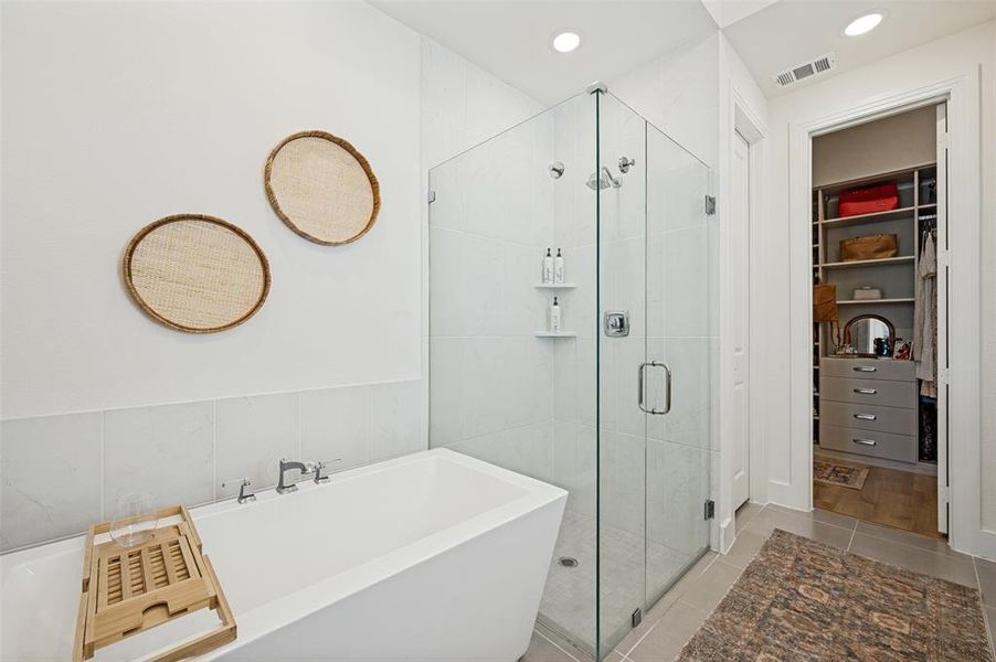 Separated tub and shower