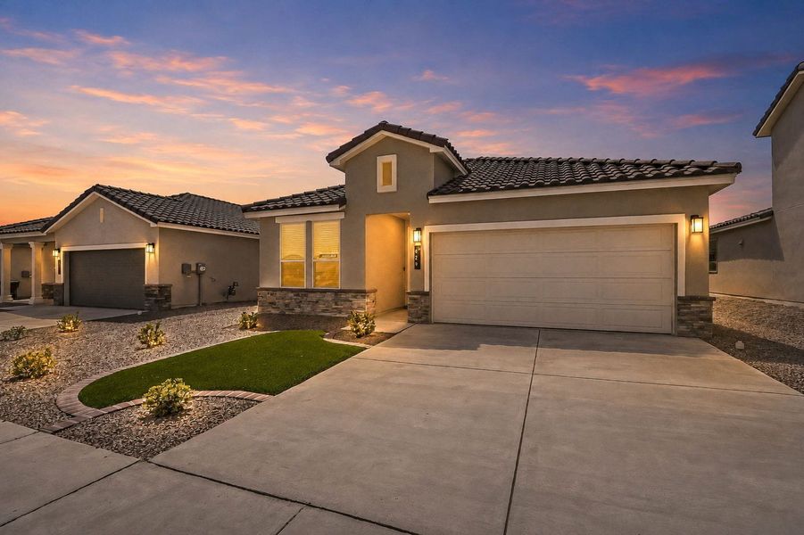 Front exterior of a new home in Paseos Del Este, El Paso, TX, highlighting curb appeal (Image 29).