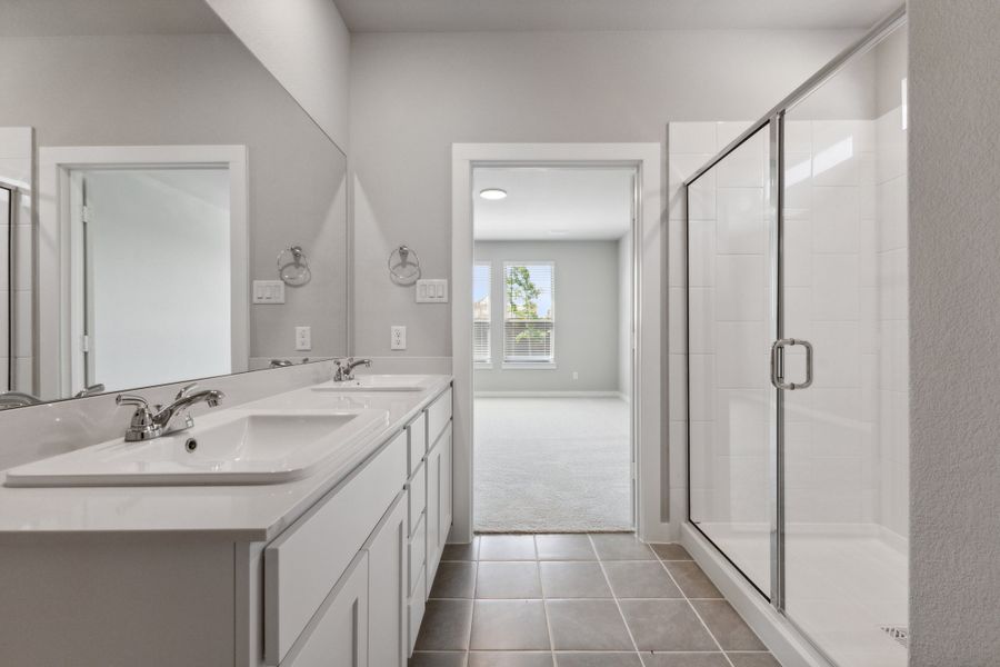 Primary Bathroom in the Masters home plan by Trophy Signature Homes – REPRESENTATIVE PHOTO