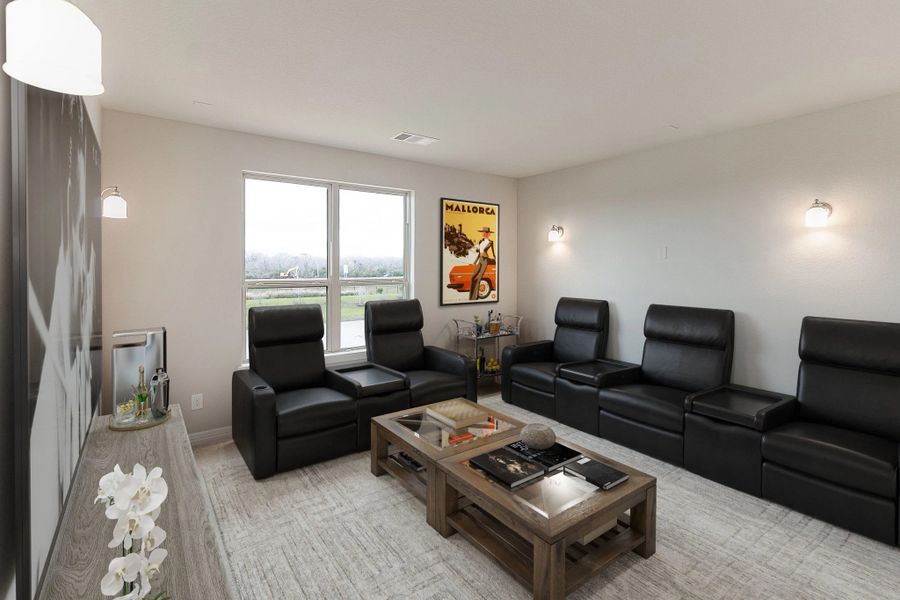 Media room.Note: Sample product photo. Actual exterior and interior selections may vary by homesite. Photo may be virtually staged