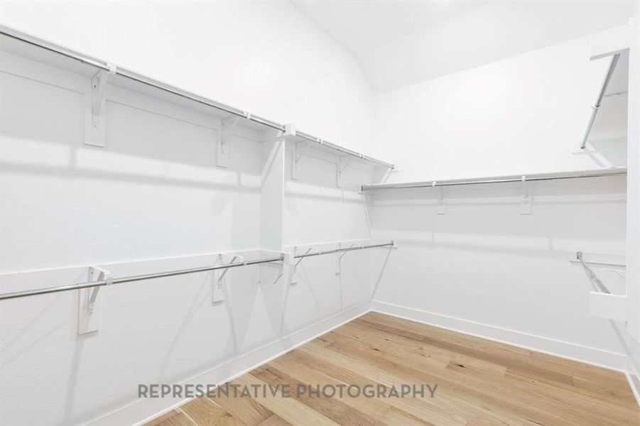 Spacious closet featuring light wood-type flooring