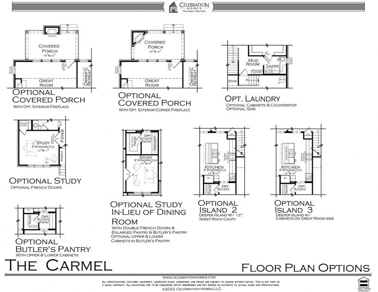 2D floor plan layout for the Carmel by Celebration Homes in Aden Woods Of Castleberry Farms, Fairview, TN (Image 4).