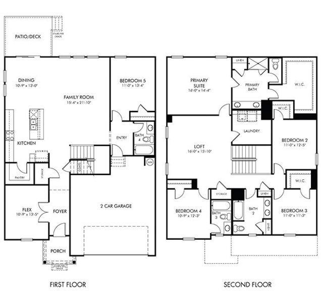 2D floor plan layout for the Johnson by Meritage Homes in River Ridge, Clarksville, TN (Image 3).