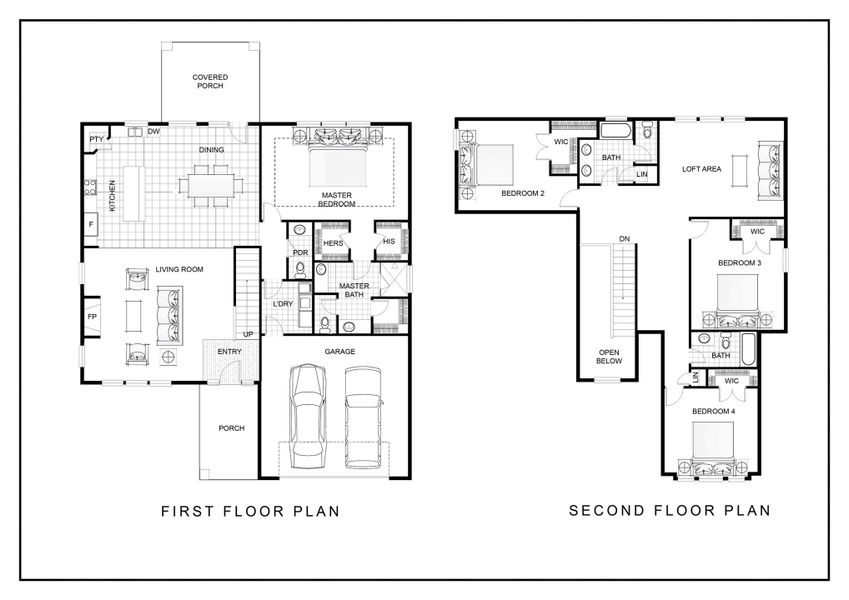 2D floor plan layout for the Wateree by Hunter Quinn Homes in Autumn Mill, Seneca, SC (Image 3). 2D floor plan layout for the Wateree by Hunter Quinn Homes in Autumn Mill, Seneca, SC (Image 3).
