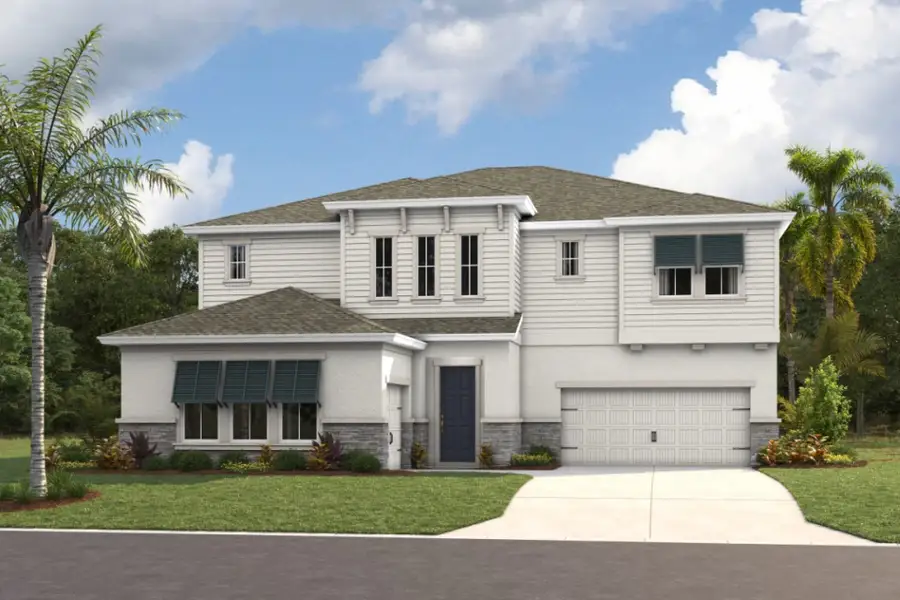 Representative exterior photo of a completed home built from the Madeira III by Homes by WestBay in Pasadena Woods, Wesley Chapel, FL (Image 5). Representative exterior photo of a completed home built from the Madeira III by Homes by WestBay in Pasadena Woods, Wesley Chapel, FL (Image 5).