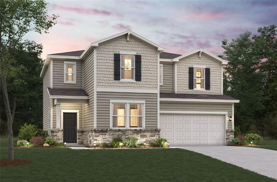 Front exterior of a new home in Belleview Manor, Fairburn, GA, highlighting curb appeal (Image 18).