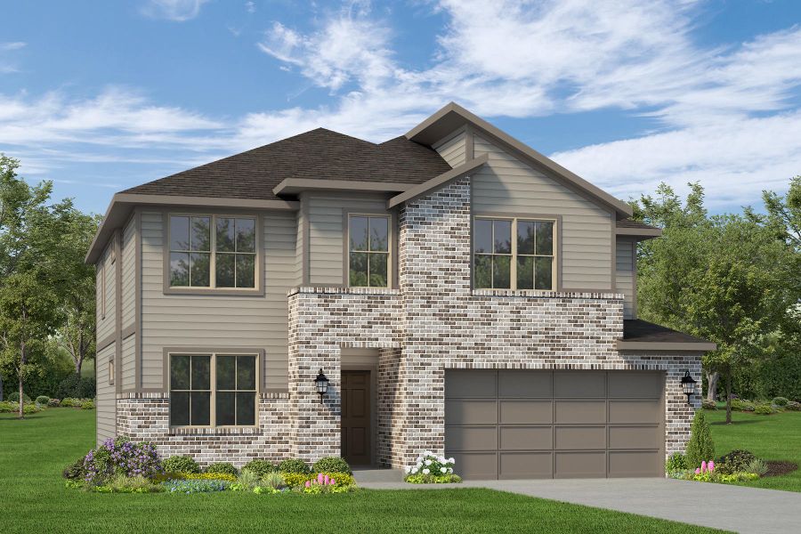 Representative exterior photo of a completed home built from the Pecan by Autograph Homes in Aldeana - Paintbrush Collection, Bonney, TX (Image 1). Representative exterior photo of a completed home built from the Pecan by Autograph Homes in Aldeana - Paintbrush Collection, Bonney, TX (Image 1).