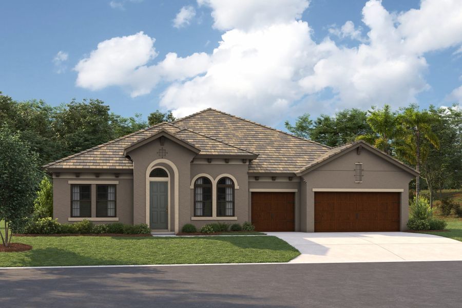 Representative exterior photo of a completed home built from the Key West I by Homes by WestBay in Oakfield, Parrish, FL (Image 5). Representative exterior photo of a completed home built from the Key West I by Homes by WestBay in Oakfield, Parrish, FL (Image 5).