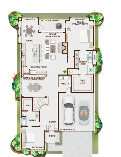 2D floor plan layout for the Rivercrest by Grand Homes in Grand Oaks, Celina, TX (Image 3).