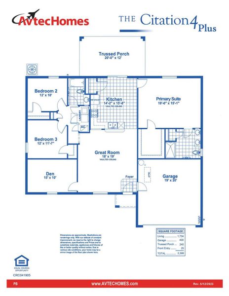 2D floor plan layout for the Citation 4 Plus by Avtec Homes in Palm Bay & South Brevard, Palm Bay, FL (Image 3). 2D floor plan layout for the Citation 4 Plus by Avtec Homes in Palm Bay & South Brevard, Palm Bay, FL (Image 3).
