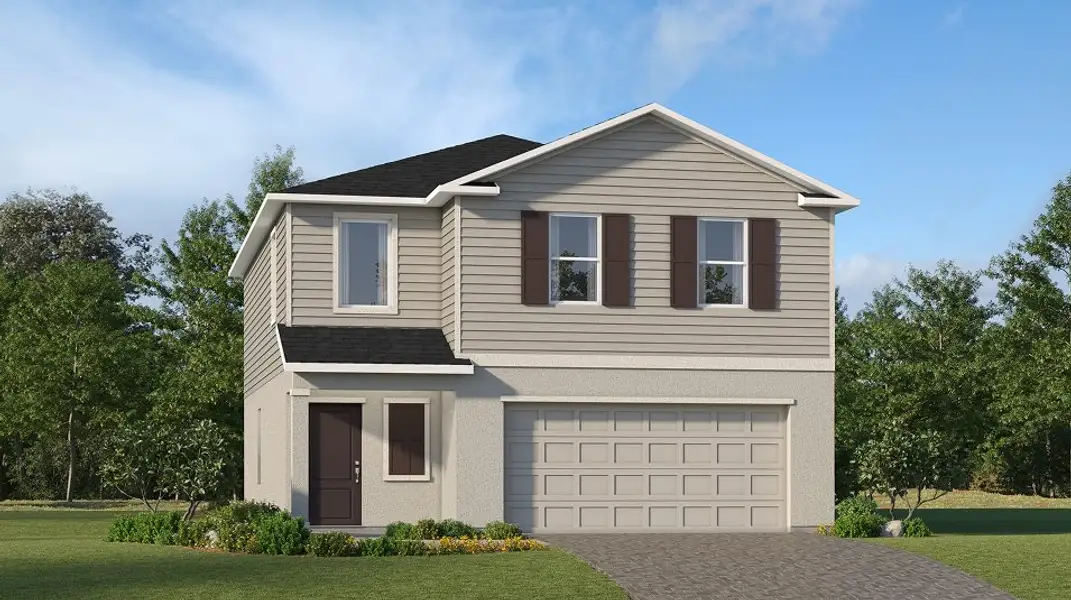 Front exterior of a new home in Lennar at Turnleaf, Punta Gorda, FL, highlighting curb appeal (Image 1). Front exterior of a new home in Lennar at Turnleaf, Punta Gorda, FL, highlighting curb appeal (Image 1).