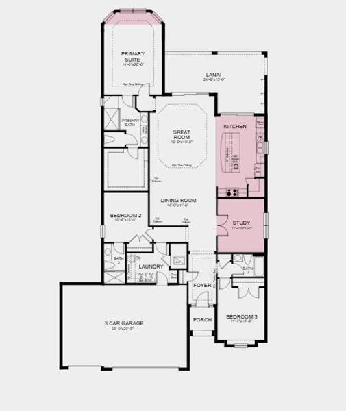 Additional Highlights include: Tray ceilings in great room and primary, 3-car garage, 4' garage extension at the 2-bay garage, Gourmet kitchen, ceiling height 10', casual dining extension, bay window at primary, study, extended covered outdoor living, outdoor kitchen rough in, 8' interior door package, impact glass, pre-plumb and install laundry sink, garage attic stairs, upgraded cabinets and countertops, glass doors in kitchen and wood look tile floor.