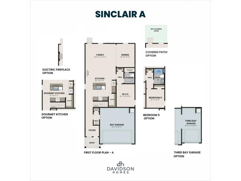 2D floor plan layout for the The Sinclair A by Davidson Homes LLC in Bailey Park, Fayetteville, TN (Image 3).