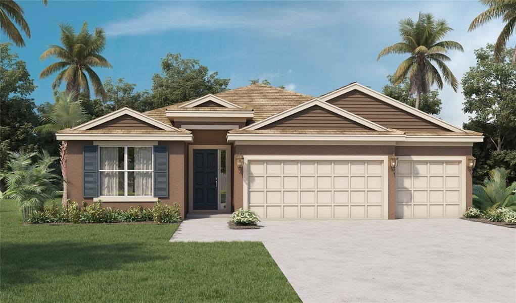 Front exterior of a new home in Kindred, Kissimmee, FL, highlighting curb appeal (Image 2).