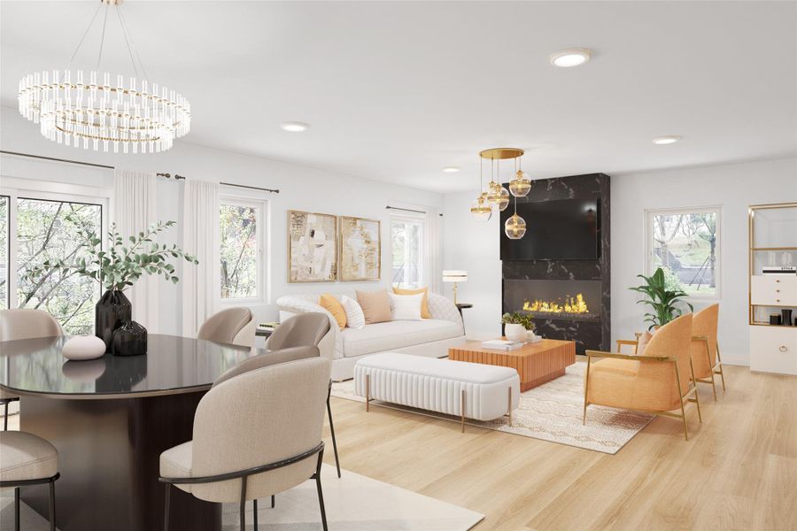 this is a rendering of the living area also it's virtually staged