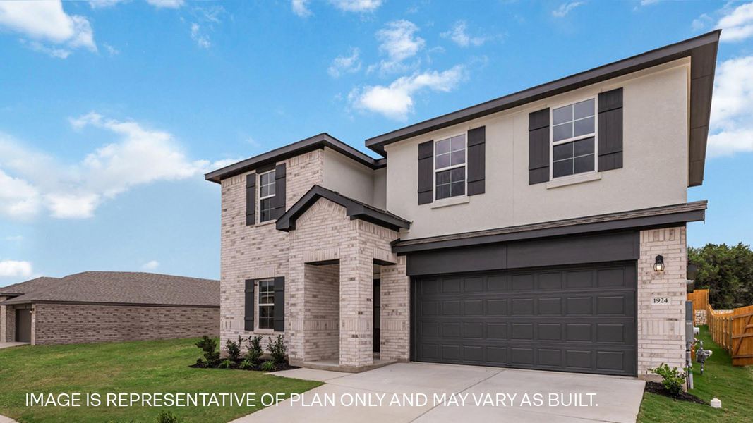 Representative exterior photo of a completed home built from the The Quincy by D.R. Horton in Rosenbusch Ranch, Leander, TX (Image 15).