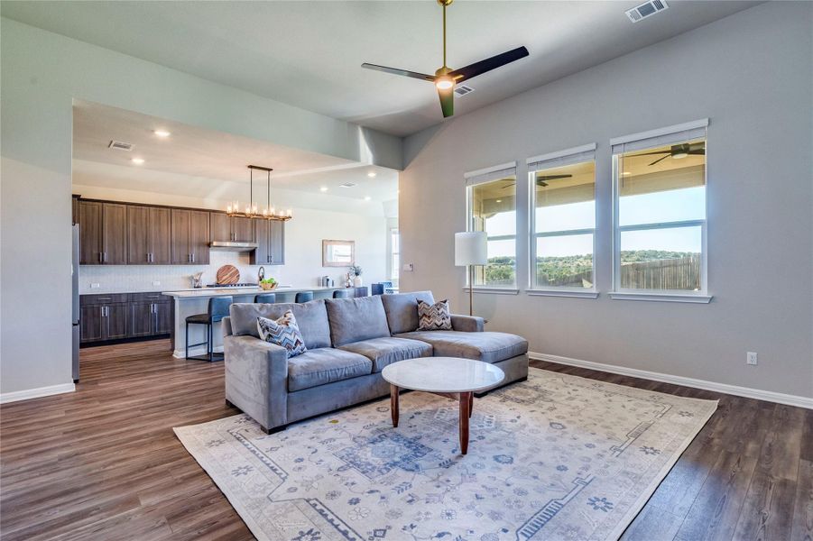 Large living room with tons of light.