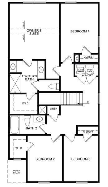 2D floor plan layout for the The Newbury by Direct Residential Communities in Lake Harbin, Morrow, GA (Image 4).