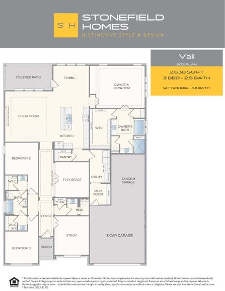 2D floor plan layout for the Vail by Stonefield Homes in Heath Golf and Yacht Club, Rockwall, TX (Image 5).