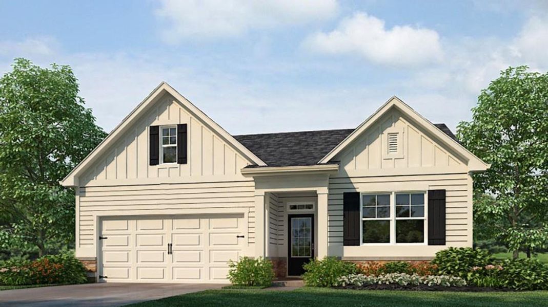 Front exterior of a new home in Fairhaven, Lithia Springs, GA, highlighting curb appeal (Image 1).