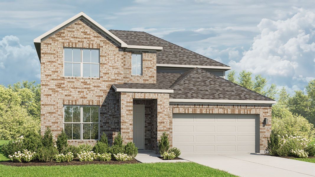 Representative exterior photo of a completed home built from the Elm by DRB Homes in Wildflower Ranch, Fort Worth, TX (Image 1). Representative exterior photo of a completed home built from the Elm by DRB Homes in Wildflower Ranch, Fort Worth, TX (Image 1).