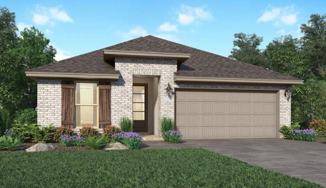Front exterior of a new home in Jordan Ranch: Bristol Collection, Fulshear, TX, highlighting curb appeal (Image 1). Front exterior of a new home in Jordan Ranch: Bristol Collection, Fulshear, TX, highlighting curb appeal (Image 1).