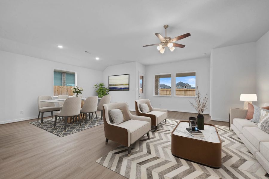 Gathering room. Sample product photo. Actual exterior and interior selections may vary by homesite. Photo may be virtually staged.