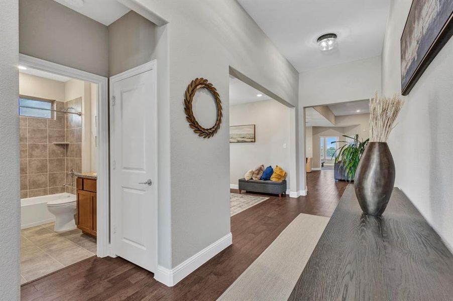 View from the front door with an extra wide entry/hallway.